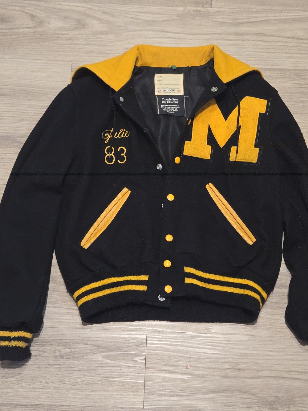 Kids Black and Yellow Letterman Jacket with 'M' Patch